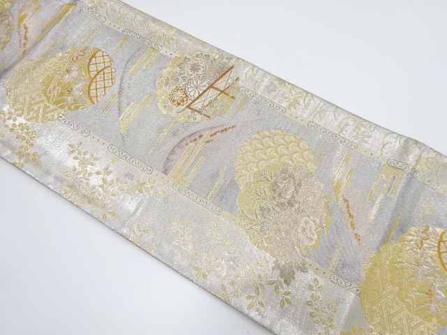 JAPANESE KIMONO / VINTAGE FUKURO OBI / SILK / SAGANISHIKI / WOVEN FLORAL PLANTS